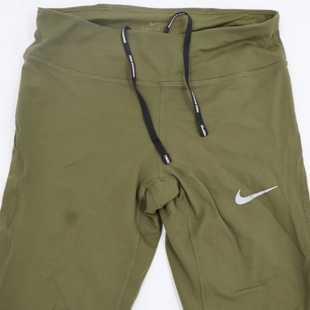 Nike Dri-FIT Running Leggings Womens Small Olive‎ Green Good 890323-395 Cropped